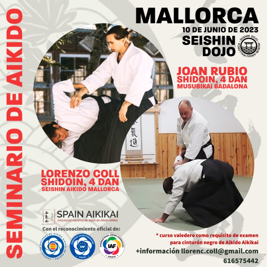 Joan Rubio sensei, Lorenzo Coll sensei. Aikido en Seishin Dojo. Palma de Mallorca.